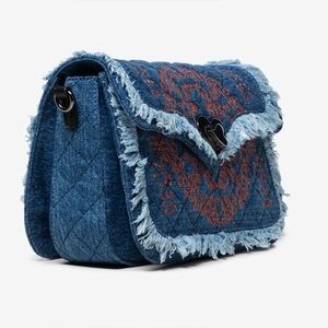 Desigual Little Denim Sling Bag with Fringe Embroidered Shoulder Strap EXCELLENT